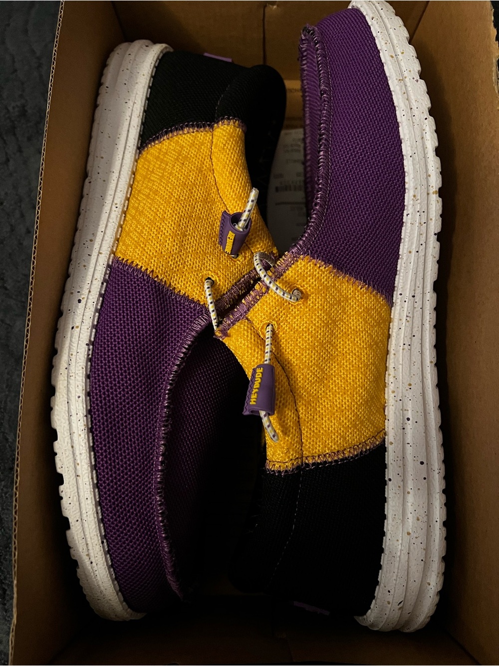 Hey Dude Men's Slip-On Loafers in Purple, Yellow & Black